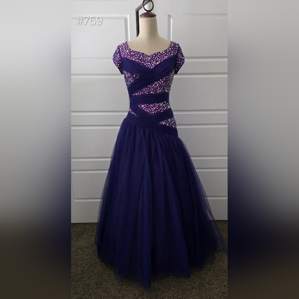 Purple Ballgown Prom Dress With Silver Sequins